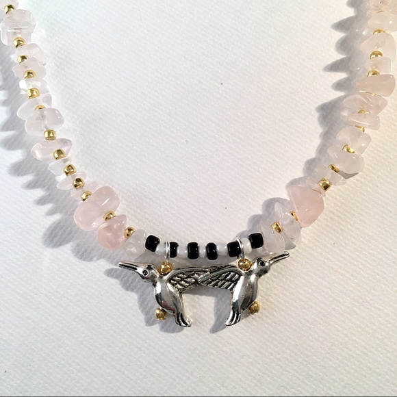 🤍New!🤍🌸🌴Rose Quartz Hummingbird Choker🌴🌸 - Picture 3 of 3